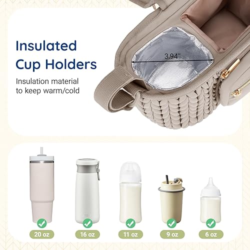 Miniatura 4 de mommore Organizador de cochecito con portavasos aislados, organizador ajustable para cochecito con bolsa de teléfono desmontable, accesorios para