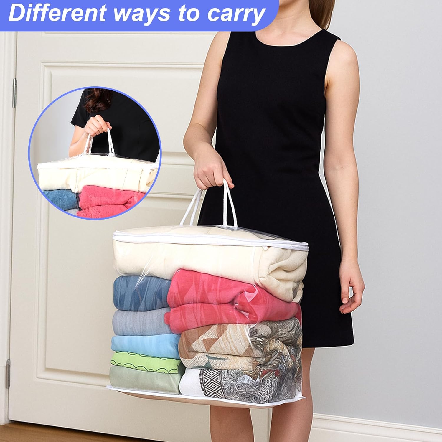 10 Pack Clear Zippered Storage Bags for Clothes, Blankets, Bedding, 22L Closet Organizers with Handles, Heavy-Duty PVC Under-Bed Storage Containers