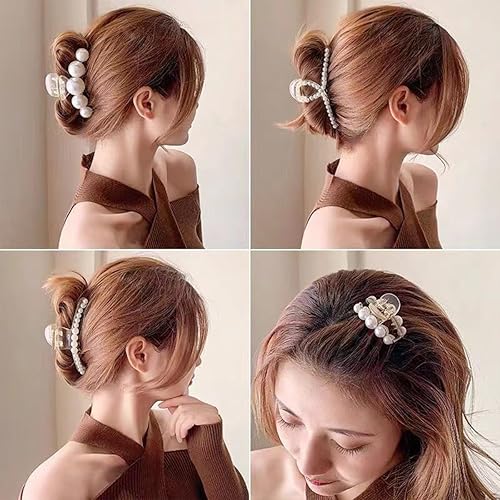 Miniatura 5 de 5 pinzas para el cabello con perlas para mujer, grandes, negras gruesas y largas, pinzas para mandíbula para el cabello, pinzas antideslizantes y