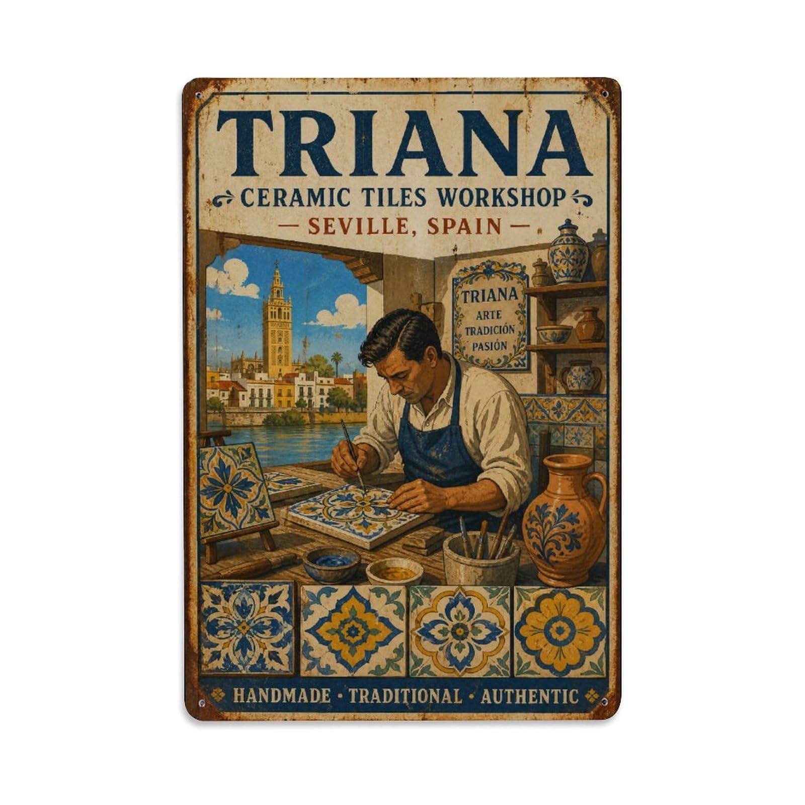 Metal Tin Sign Spain Vintage Travel Triana