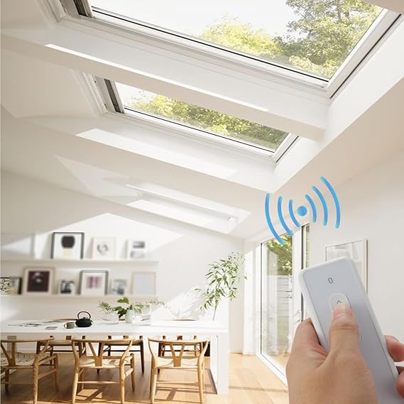 Electric Window Opener, Electric Chain Window Open Actuator with Remote Control and Rain Sensor, Double-Layer Chain and Silent Design, for Skylight Sliding Window