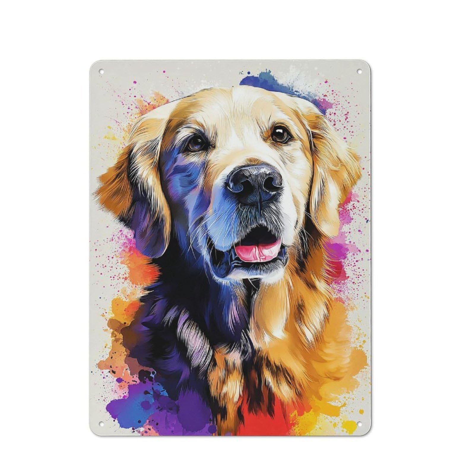 Junmoney Colorful Golden Retriever Portrait Retro Tin Wall Plaque 40X30cm For Garage Or Workshop, A Metal Wall Feature For Garages And Tool Rooms