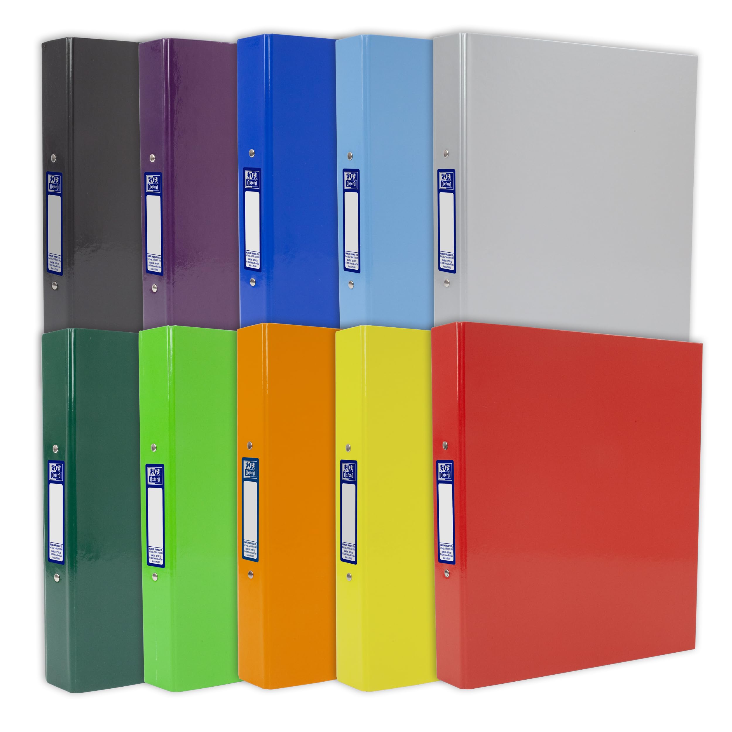 Oxford A4 Ring Binders, Laminated Paper on Board, 40mm Spine, 25mm Capacity, Assorted Colours Pack of 10 – Durable Office, School & Home Filing Organiser