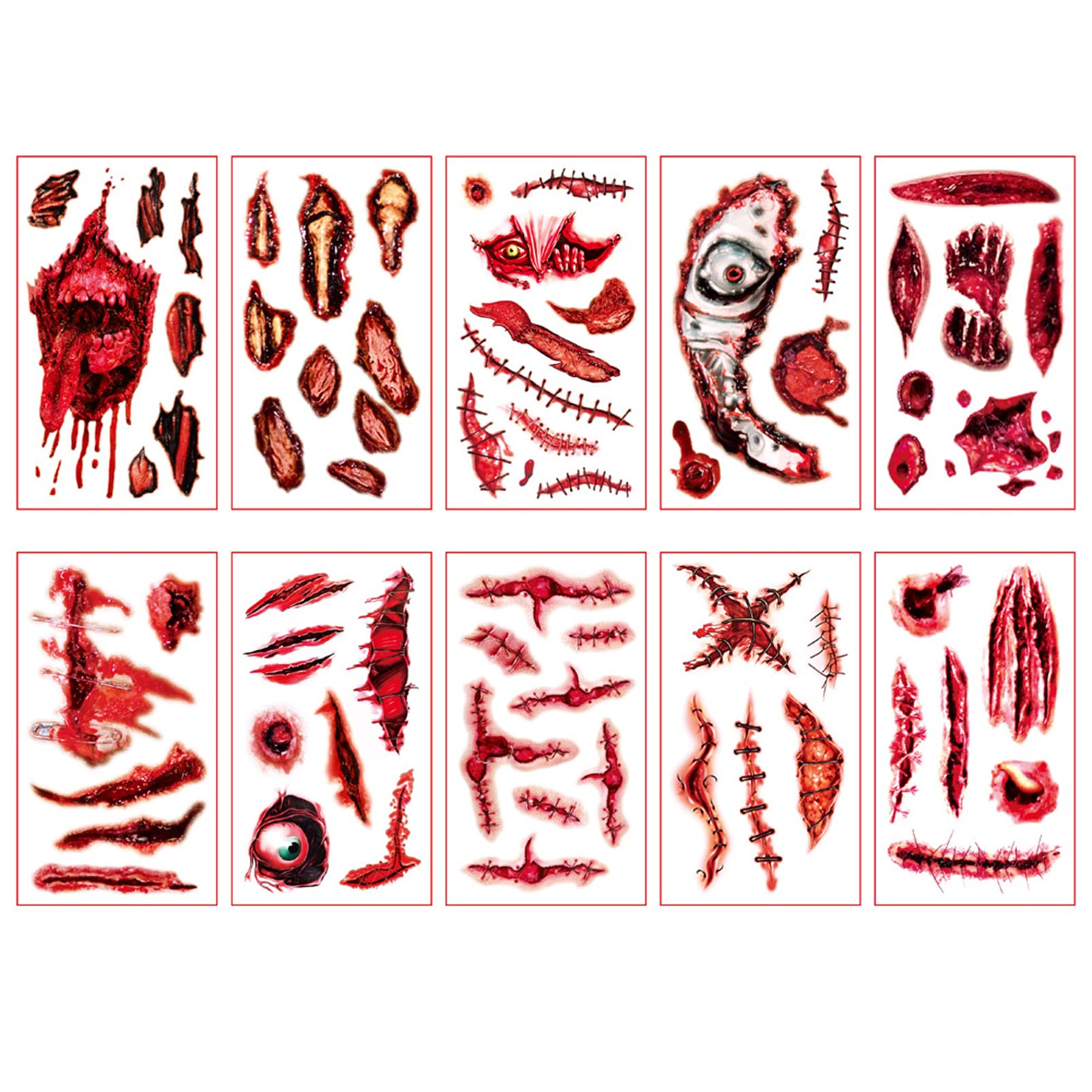 Halloween Tattoo Stickers Wound Tattoo Stickers Zombie Makeup Fake Bloody Wound Scab Horror Body Face Decals Prank Props Makeup for Kids Women Men Halloween Party Cosplay Costume