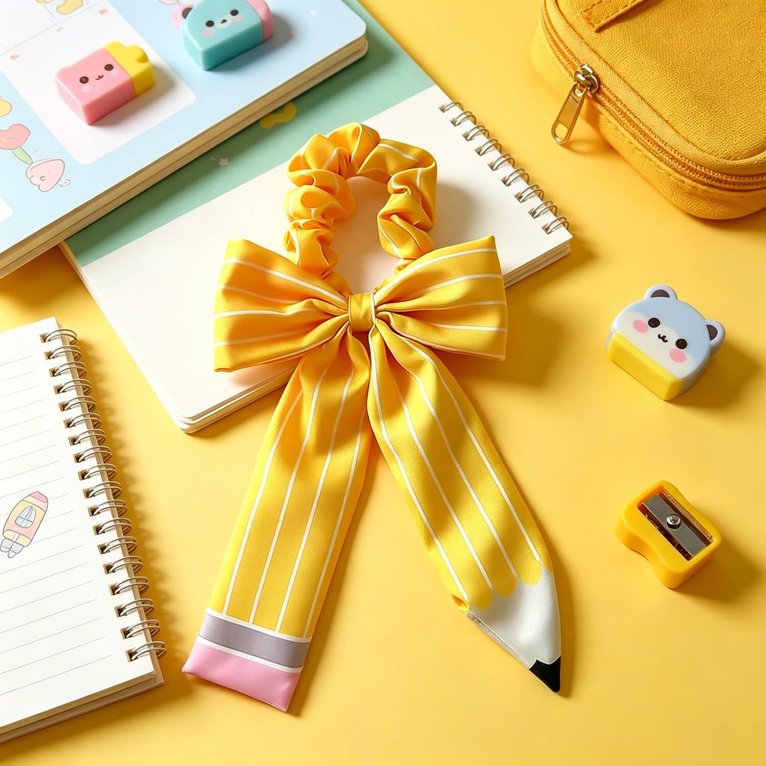 Back to School Hair Accessories Yellow School Pencil Hair Bow Headband for First Day of School Teacher Hair Accessories 1PCS image 3