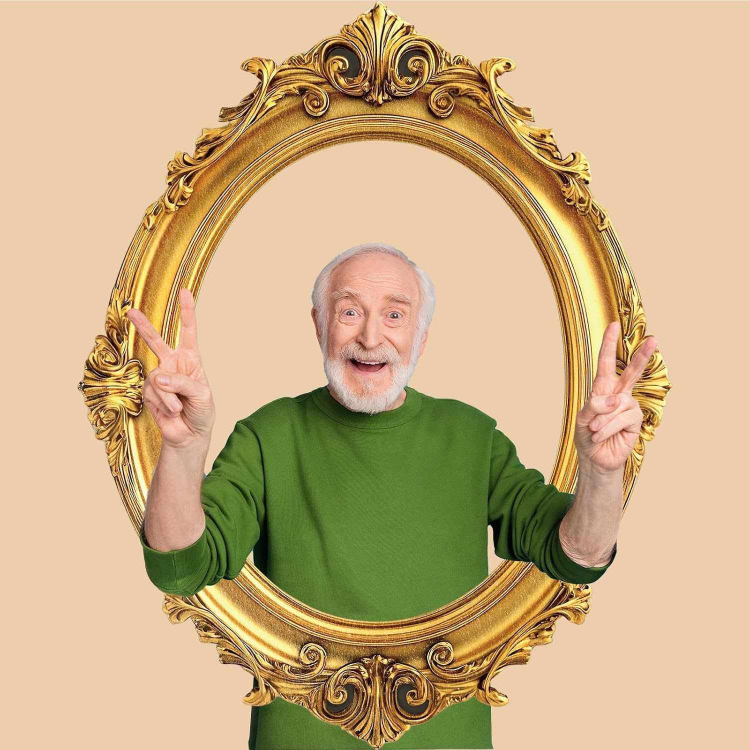 Large Photo Booth Props 31.5*23.62 Inch Gold Picture Selfie Frame Vintage Photo Round Frame Creative Friends Party Selfie Prop Corrugated Plastic Accessories for Wedding Birthday Bachelorette Supplies