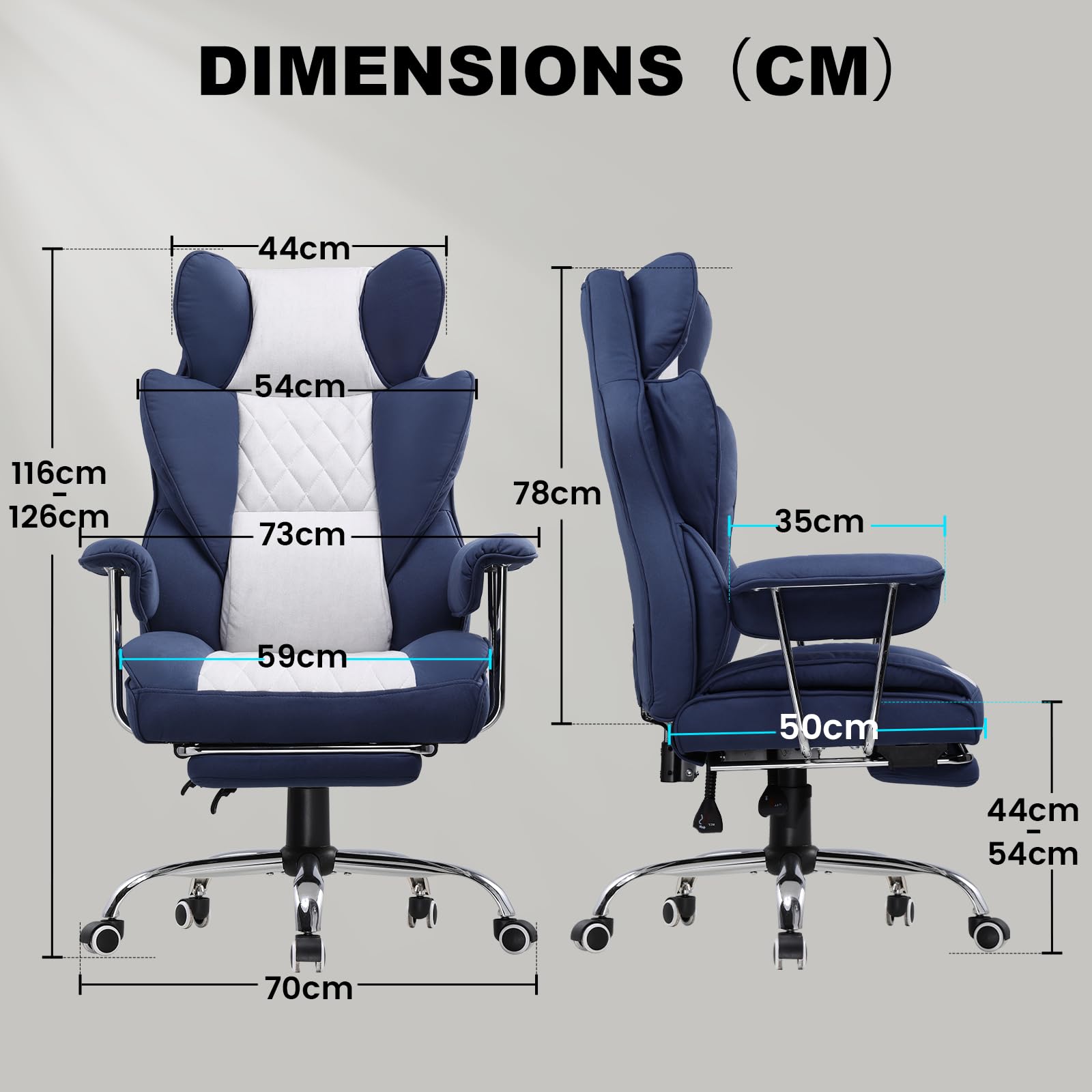 GTPLAYER Chaise Gaming, Chaise Gamer, siège Large accoudoirs, Repose-Pieds, Hauteur réglable, Supporte 150 kg, Bleu-Blanc