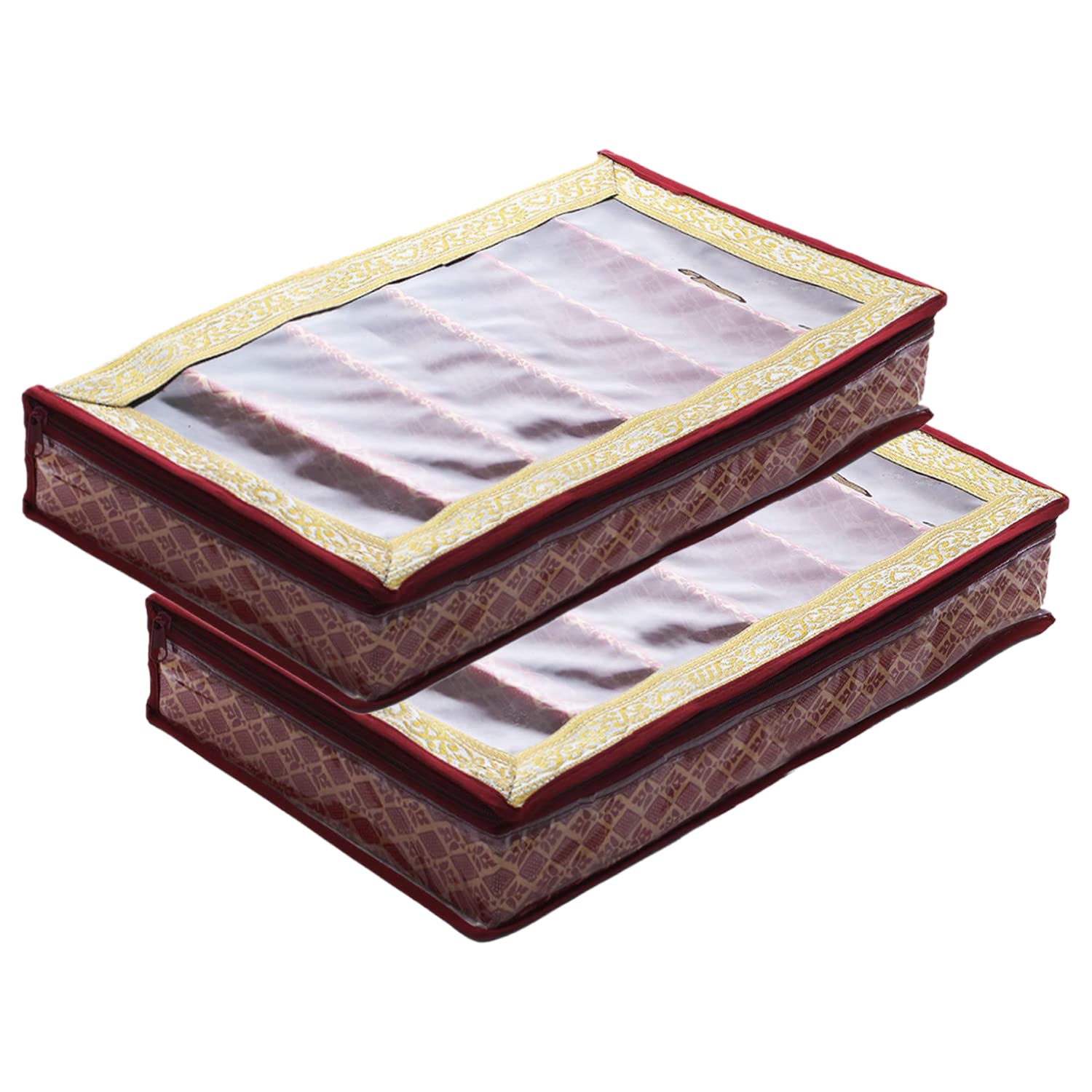 Kuber Industries Multipurpose Tribal Design Laminated 6 Rod Bangle Box/Organizer/Case With Tranasparent Top - Pack of 2 (Maroon)-47KM0527