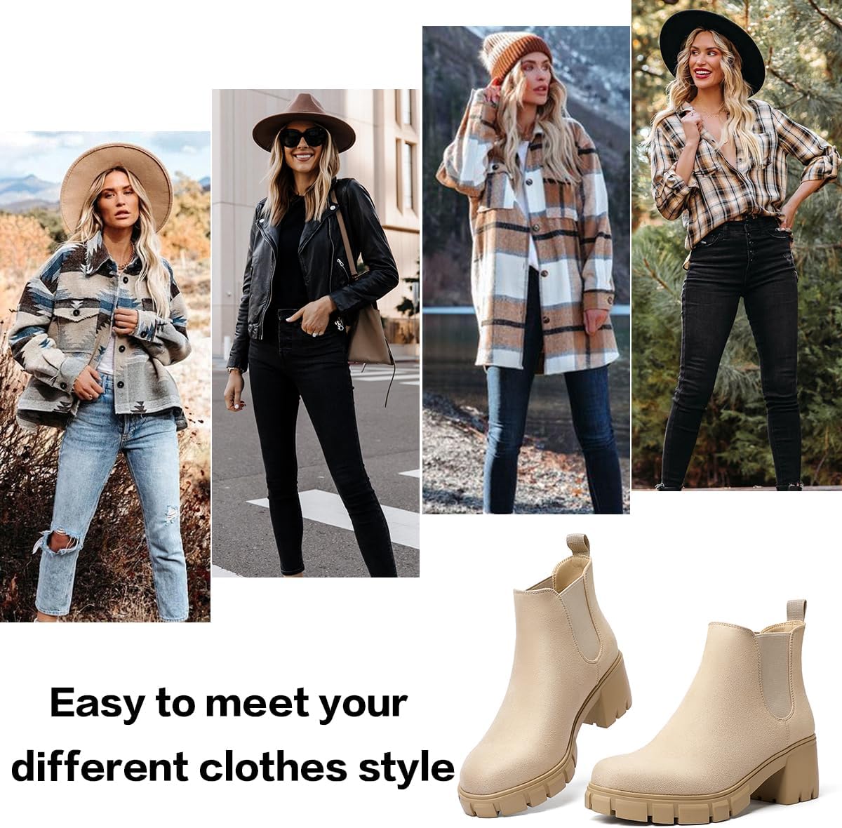 Women Chelsea Boots Comfortable Lug Sole Slip On Ankle Booties - Image 6