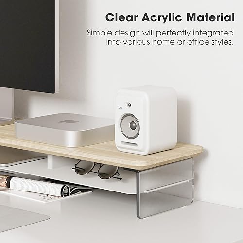Miniatura 3 de Fenge Soporte de acrílico para monitor, soporte de monitor doble de 42.5 pulgadas con almacenamiento de metal, elevador de computadora acrílico de 2