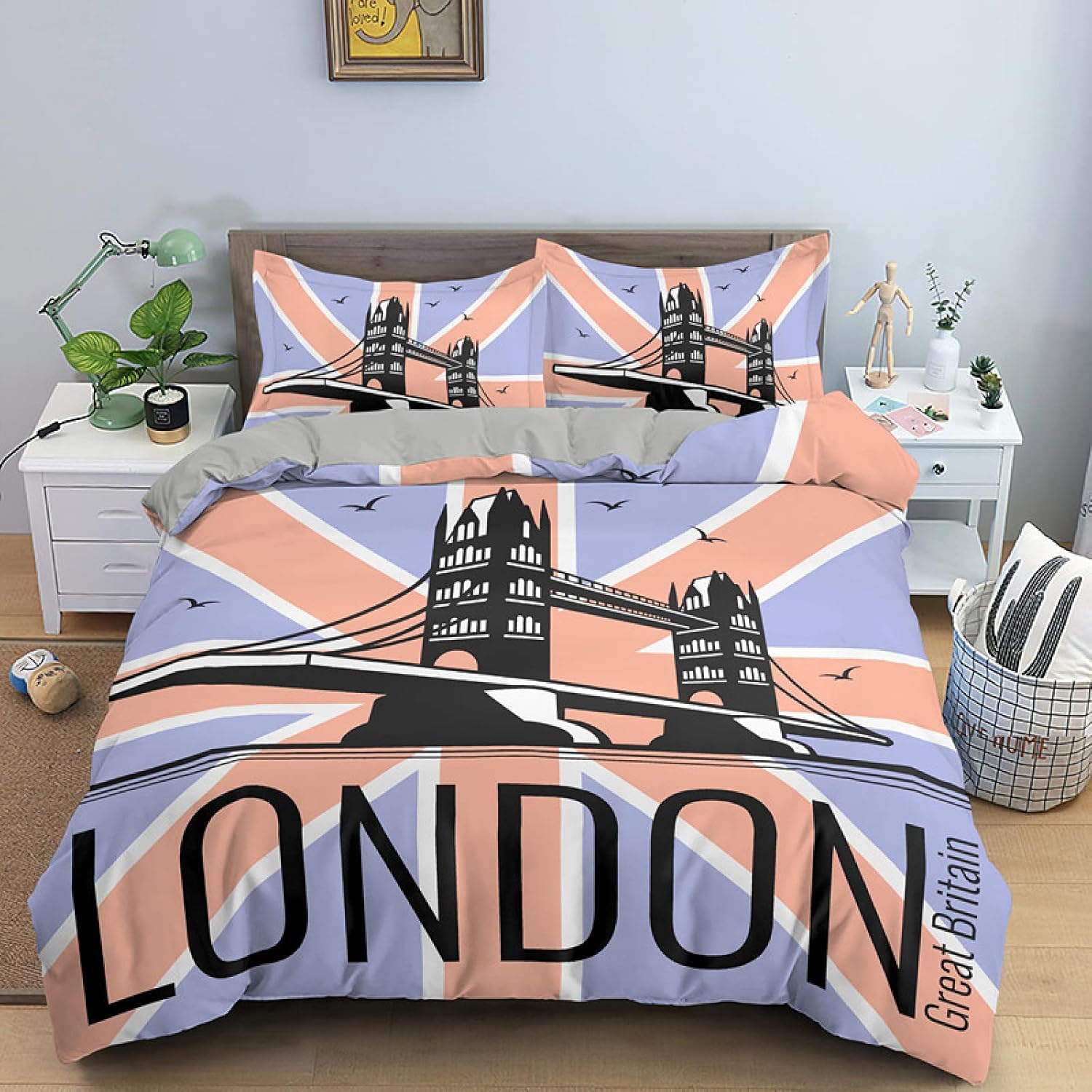 NUEYSP Double Duvet Set London Double Bed Duvet Cover Set for Kids Aldult with Zipper Closure Hypoallergenic Microfiber Quilt Cover 78.7"x 78.7" + 2 Pillowcases 19.7"x 29.5"