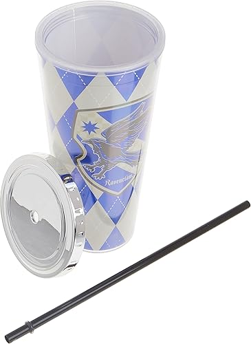 Miniatura 5 de Spoontiques Harry Potter - Vaso de aluminio, con pajilla y diseño de Ravenclaw, 20 onzas, acrílico, color azul