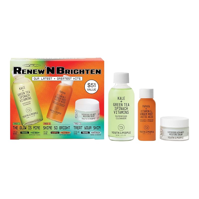 Youth To The People Renew N' Brighten Giftset — Mini produtos de limpeza facial e creme