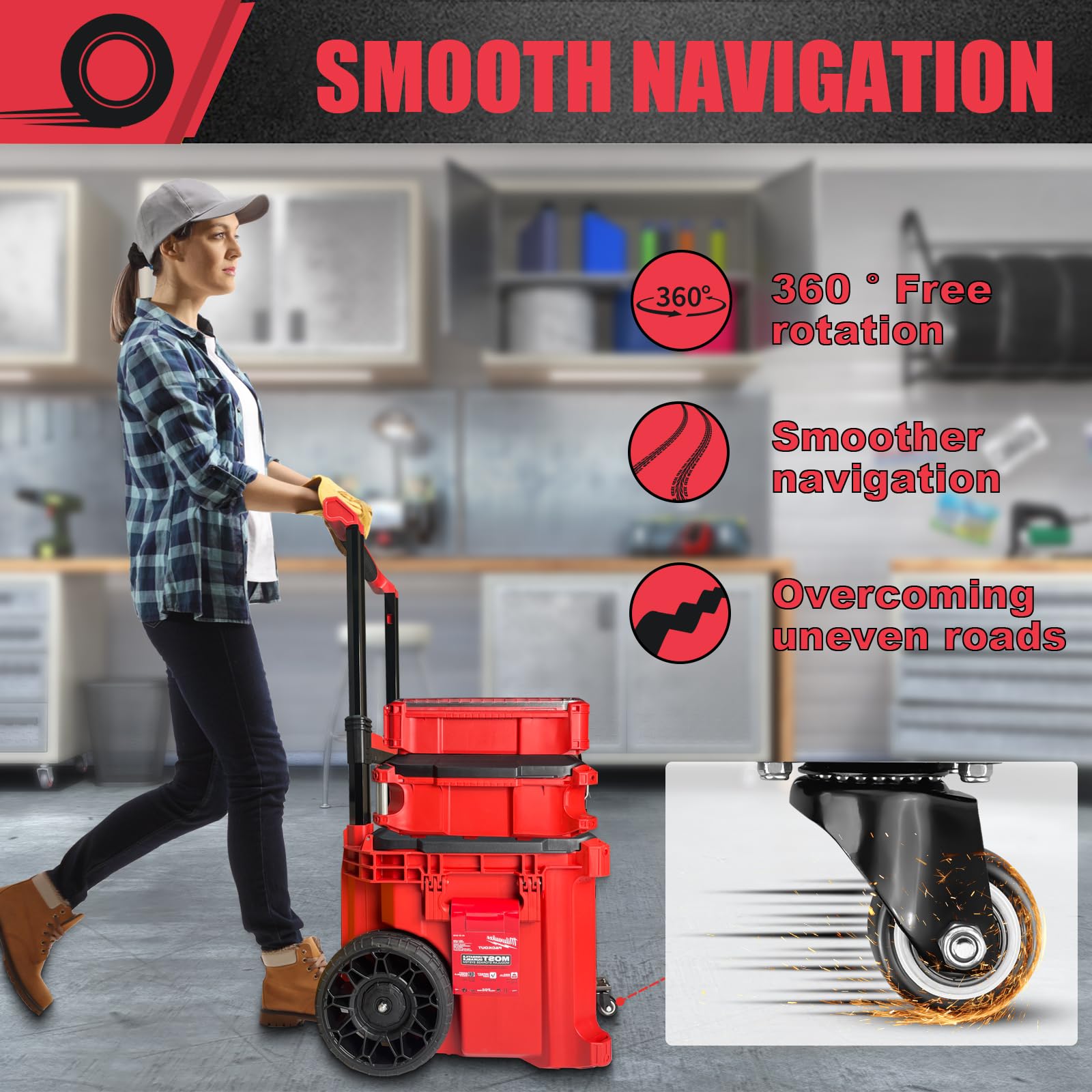 Front Wheels Compatible for Milwaukee Packout Rolling Tool Box,Packout Caster Wheels Accessories for Packout Tool Box,Making Transportation Easy - Image 2