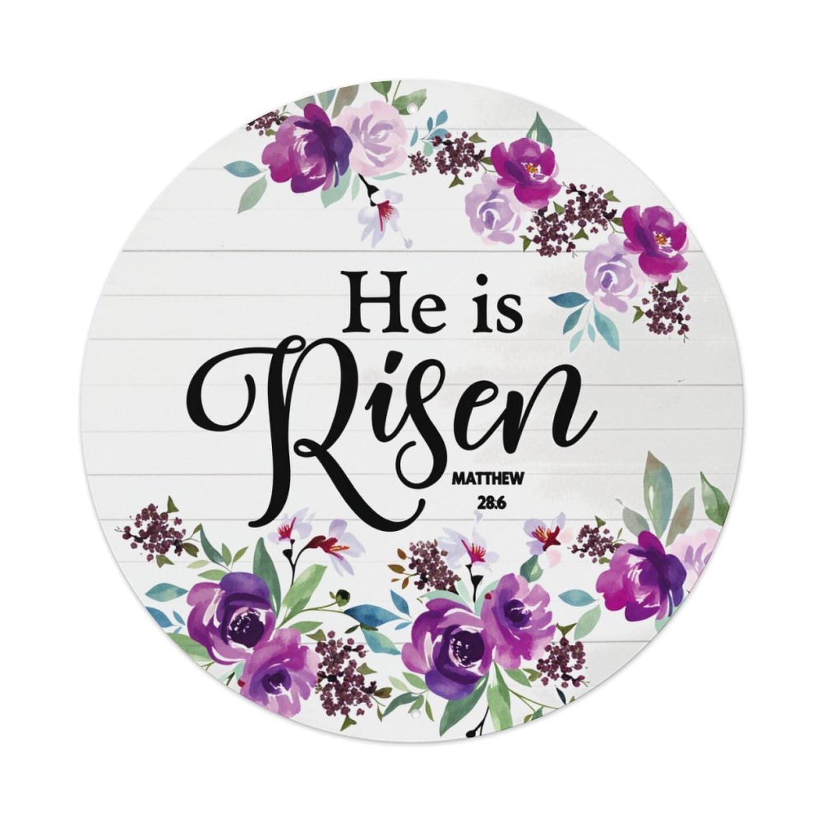 Floral Wreath Easter Scripture Art Round Tin Sign Vintage Metal Poster, Home Bar Garage Man Cave Cafe Indoor & Outdoor Wall Decoration 8x8Inches