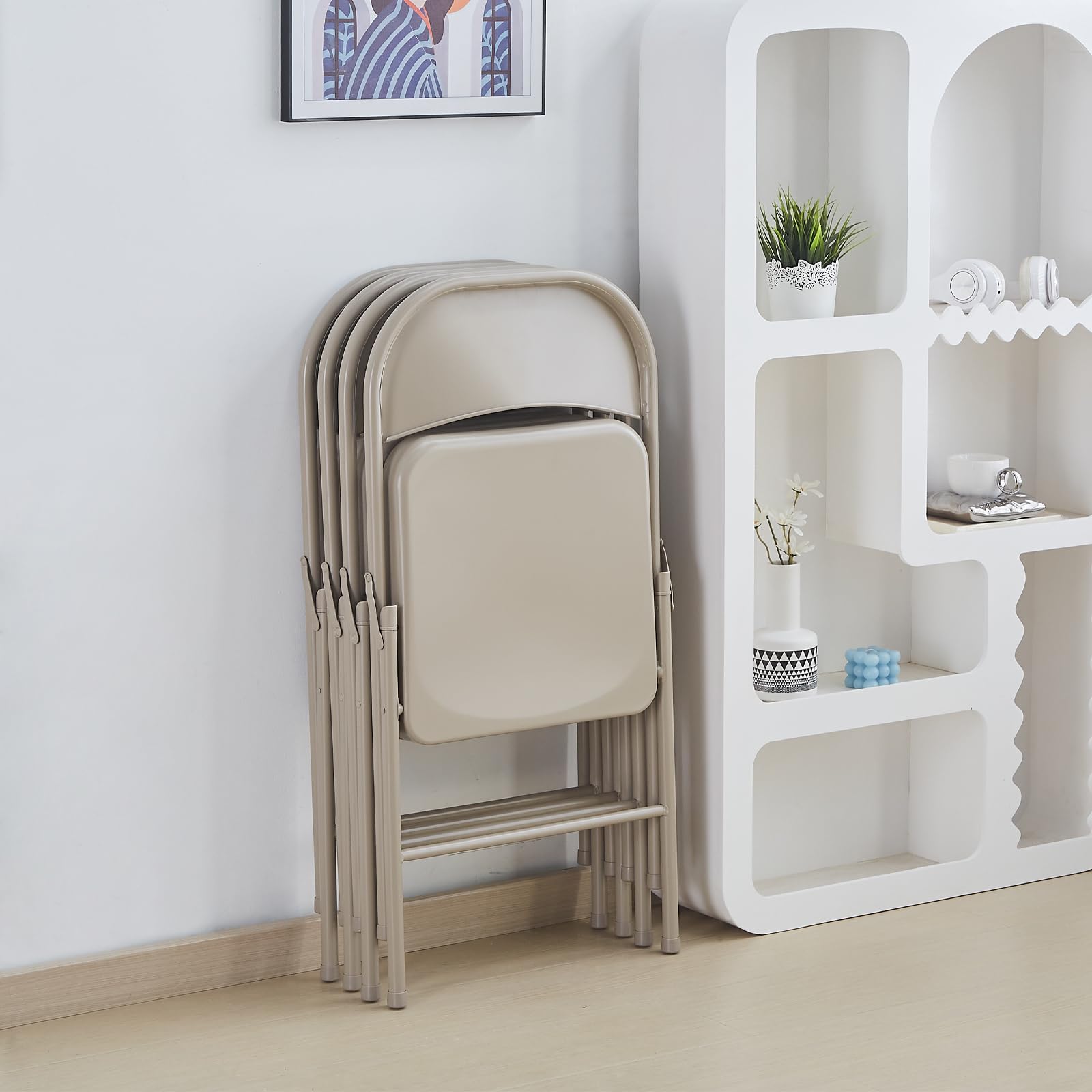 KAIHAOWIN Set 4 Sedia Pieghevole in Metallo, Sedie Pieghevoli Salvaspazioin, sedia pieghevole acciaio, Sedie Pieghevoli da Interno per Riunioni, Ufficio, Feste di Nozze, Eventi, Beige
