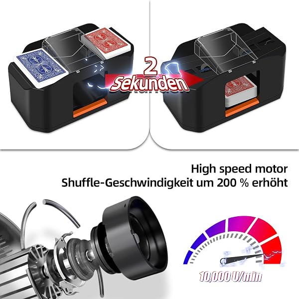 QUICARD Automatischer Kartenmischer – Leise & Mit 2000 mAh Akku – Mischt 2 Kartensätze – Kompatibel mit Poker, Bridge, Rommé, Skat - 2