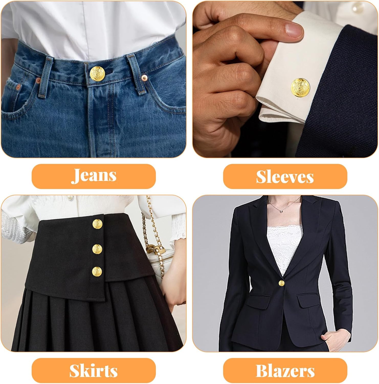 18 PCS Gold Button Brass Buttons Metal Blazer Buttons Set 18mm 23mm for Suit Coat Jacket Uniform DIY Crafts