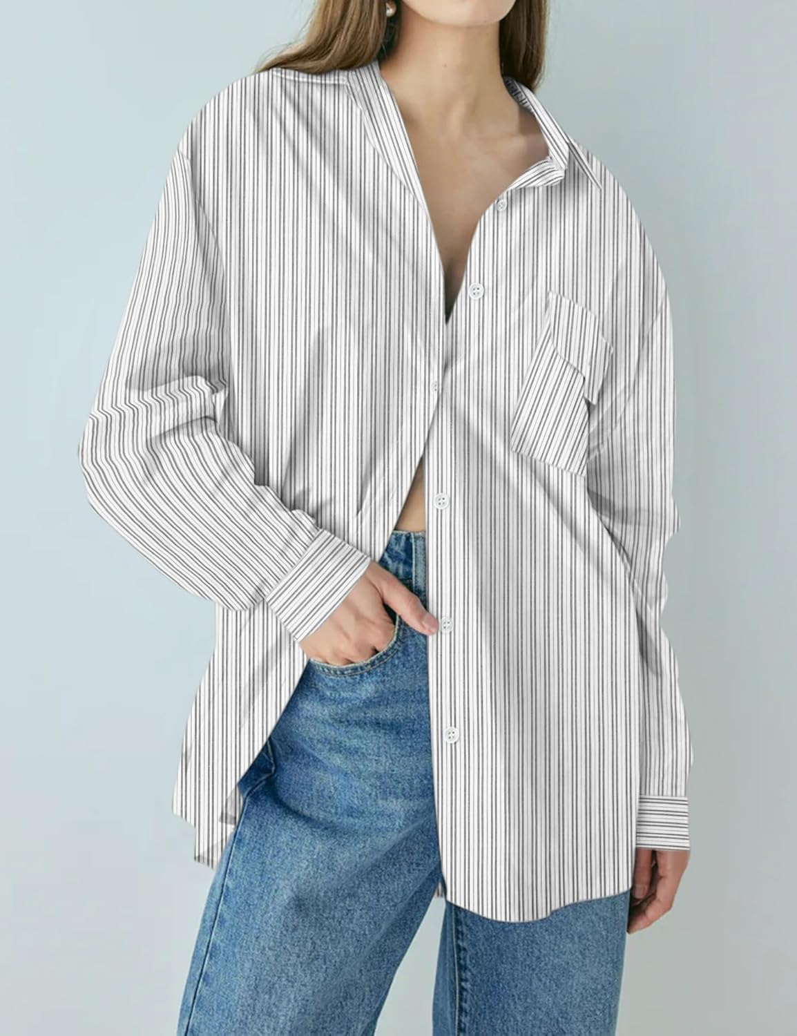 AKEWEI Button Down Shirts for Women Long Sleeve Collared Work Blouse Fashion Oversized Office Shirts with Pocket - Image 5