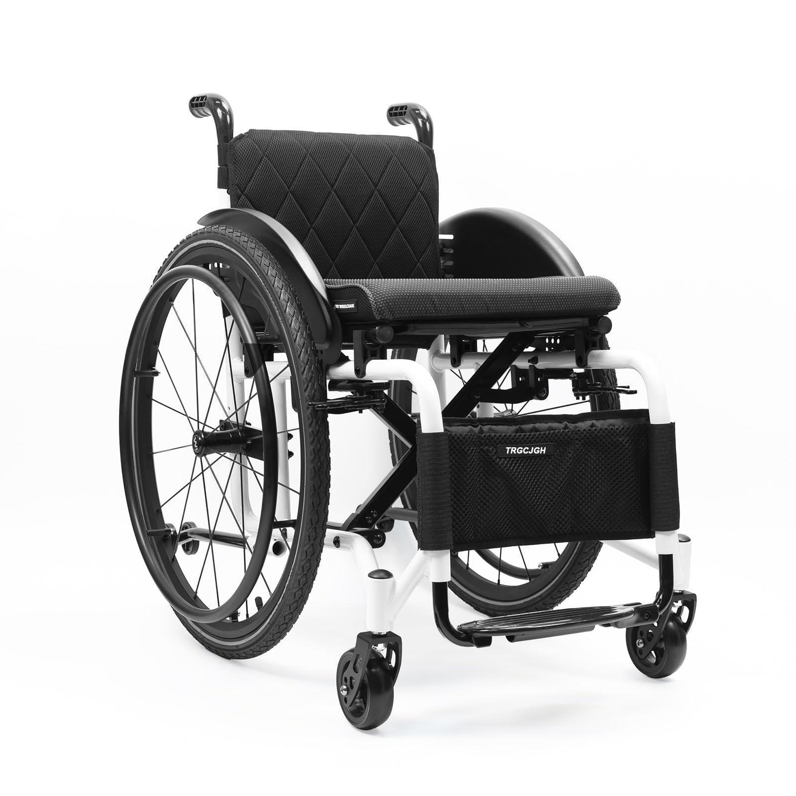Lekkie, składane wózki inwalidzkie z napędem ręcznym, 13 kg | 24-calowe pneumatyczne koła terenowe, hamulec postojowy, aluminiowe, kompaktowe(White,16.5in Seat Width)