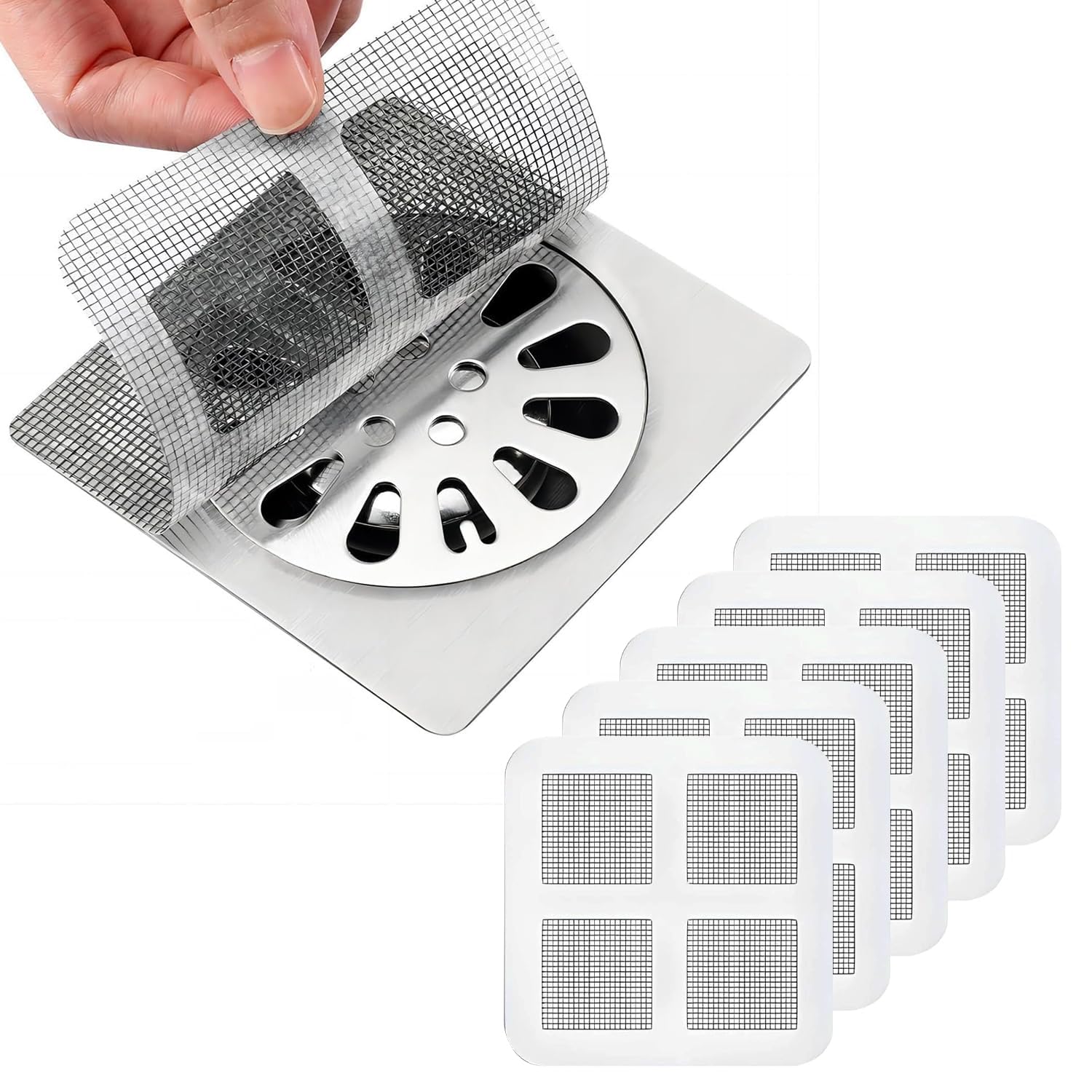 disposable drain cover hair catcher pack of 10 | waterproof drain guard mesh stickers | self-adhesive shower drain cover for bathroom drain, sink, bathtub & kitchen drain strainer
