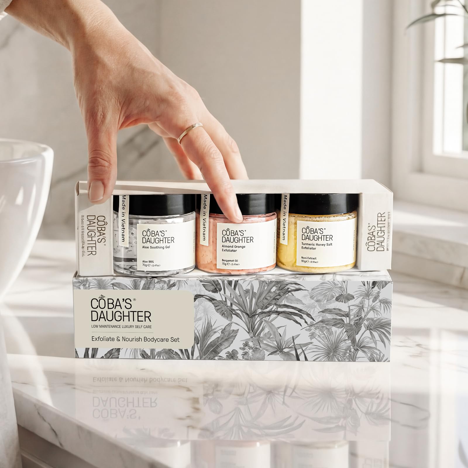 Set de 3 piezas de cuidado corporal | Set de regalo para el cuerpo | Cúrcuma, miel y almendras y exfoliante naranja | Gel calmante de aloe vera | Set exfoliante natural e hidratante | Set