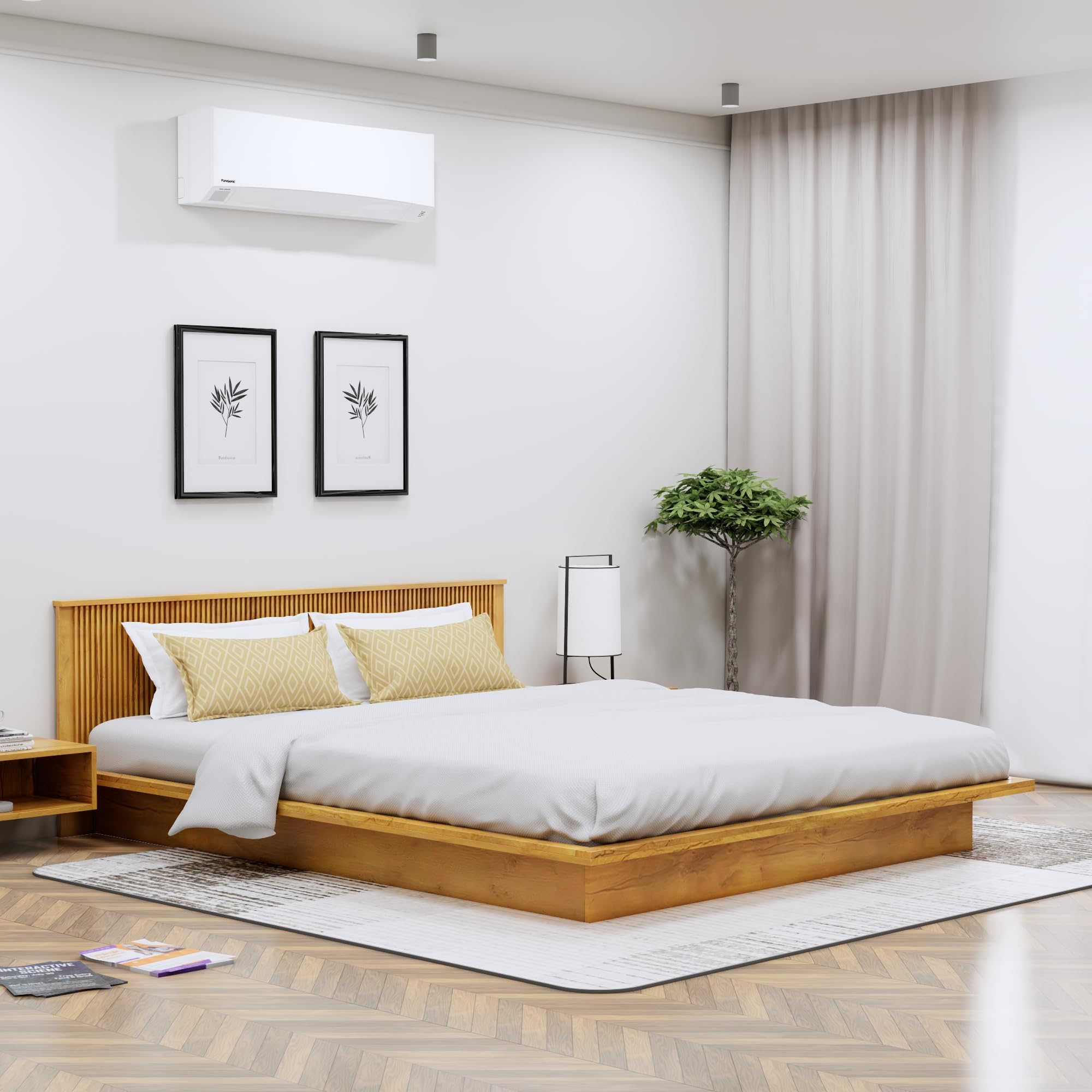 Bniture Modern Low Height Queen Size Bed Without Storage | Engineered Wood Platform Bed Designer Headboard | Bed Queen Size Wooden Cot Double Bed for Bedroom 3 Year Warranty (Giant Wood) discount deal