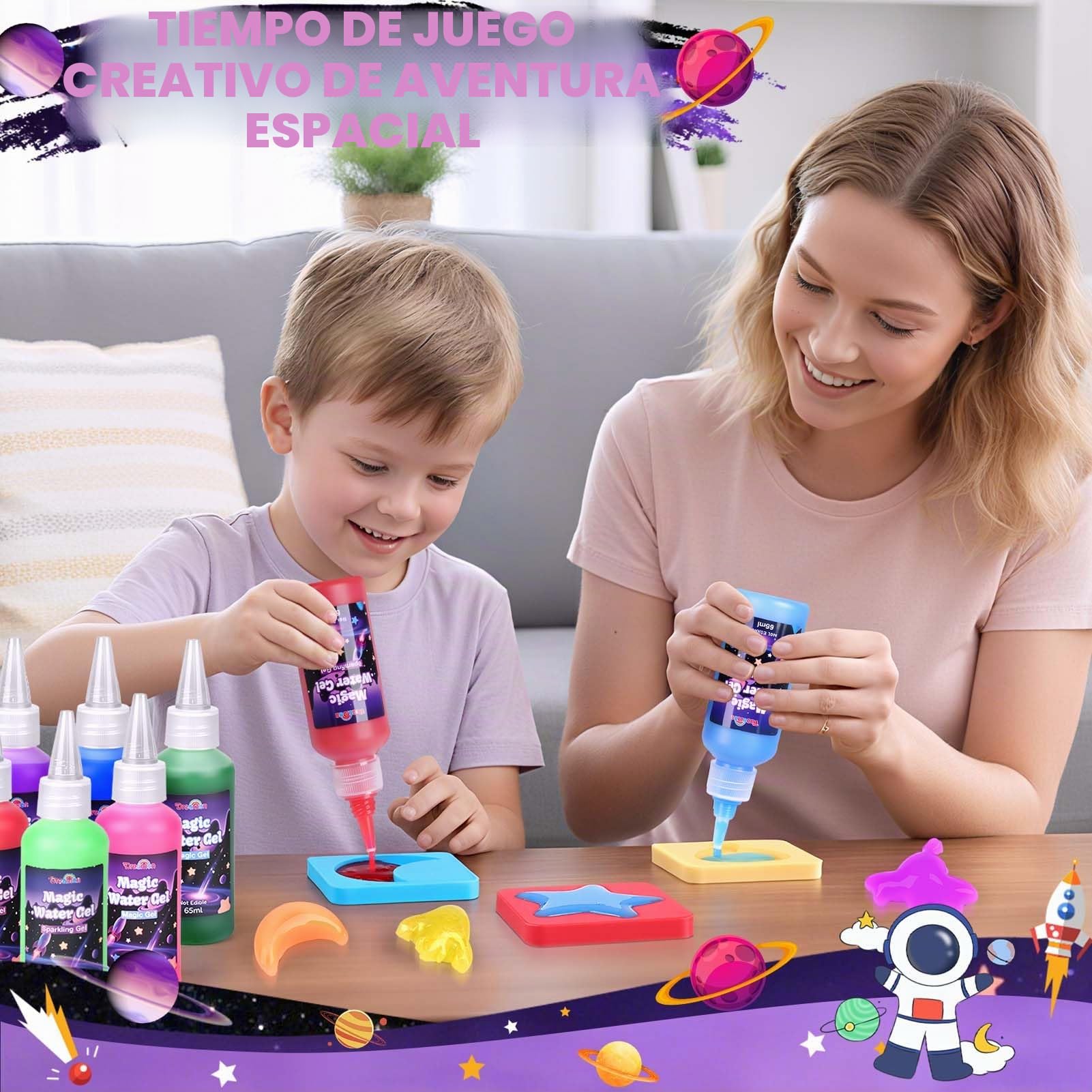 Dreamon Aqua Gelz Set Espacial 53PCS, Kit de Gel de Agua para Niños con 22 Colores y 16 Moldes de Cohete Estrella y Luna, Juego Creativo 3D DIY Educativo y Regalo para Niños y Niñas 3 4 5 6 Años
