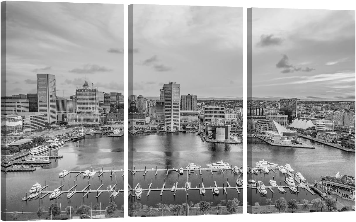 Minneapolis Downtown Skyline Wall Art for Living Room Minneapolis Minnesota USA Black and White Wall Art 3 Pieces Minneapolis Skyline Posters & Prints Framed Wall Art Ready to Hang 20X40INCH X3