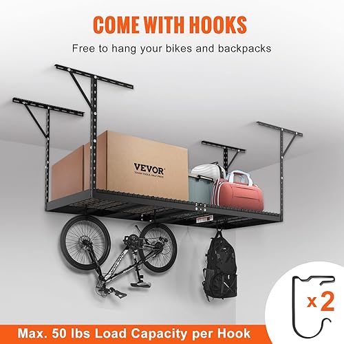 Miniatura 37 de VEVOR Overhead Garage Storage Rack, 3x6 Garage Ceiling Storage Racks, Heavy Duty Adjustable Cold Rolled Steel Racks for Garage Storage, White