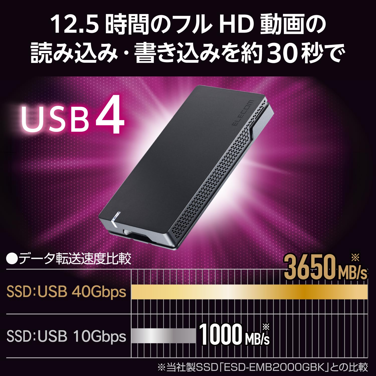 エレコム 外付けポータブルSSD 2TBブラック ESD-EJ2000GBKR 1台 