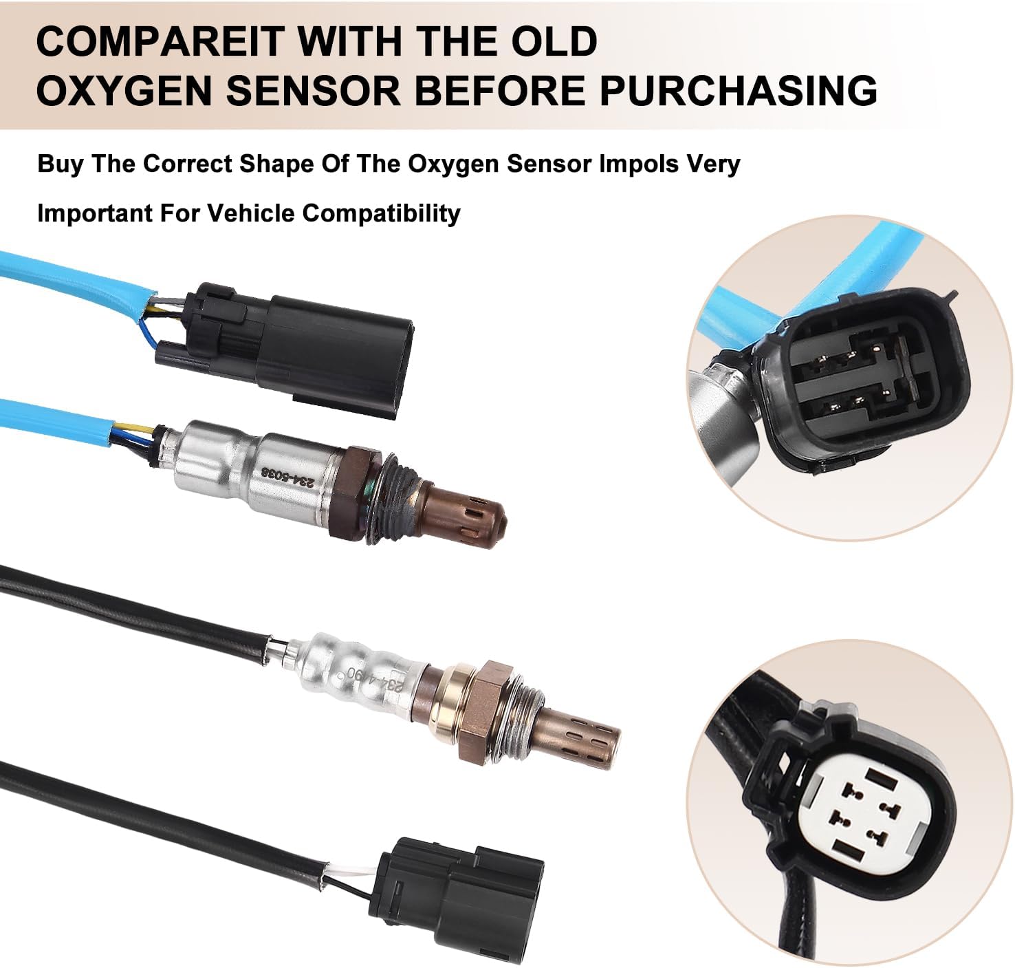 Oxygen O2 Sensor Upstream and Downstream Fits for F150, for Mustang, for Ford Fusion Flex Transit 150 250 350, for Lincoln MKS MKT MKZ, for Mercury Mariner Milan, Replace 234-4490, 234-5038 4Pcs