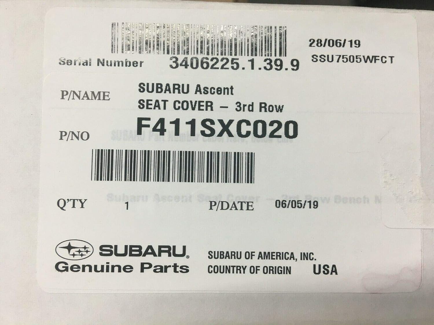 Subaru 2019-2026 Ascent 3rd Row Bench Seat Covers - F411SXC020 - Genuine OEM