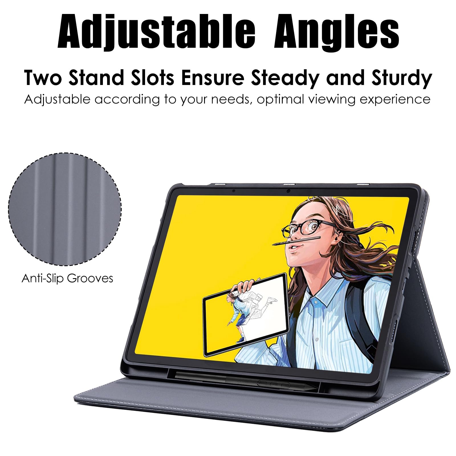 Schutzhülle für Wacom Movinkpad 11 Tablet, mit Stifthalter und Tasche/Handschlaufe, mehrere Betrachtungswinkel, PU-Leder, Schutzhülle für Wacom Movinkpad 11, Schwarz