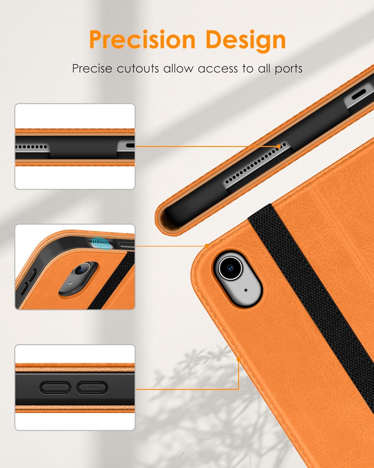 DTTO for iPad (A16) 11th Generation Case 11 Inch 2025, iPad 10th Generation Case 10.9 Inch 2022, Premium Leather Business Folio Stand Cover with Pencil Holder - Auto Wake/Sleep, Orange