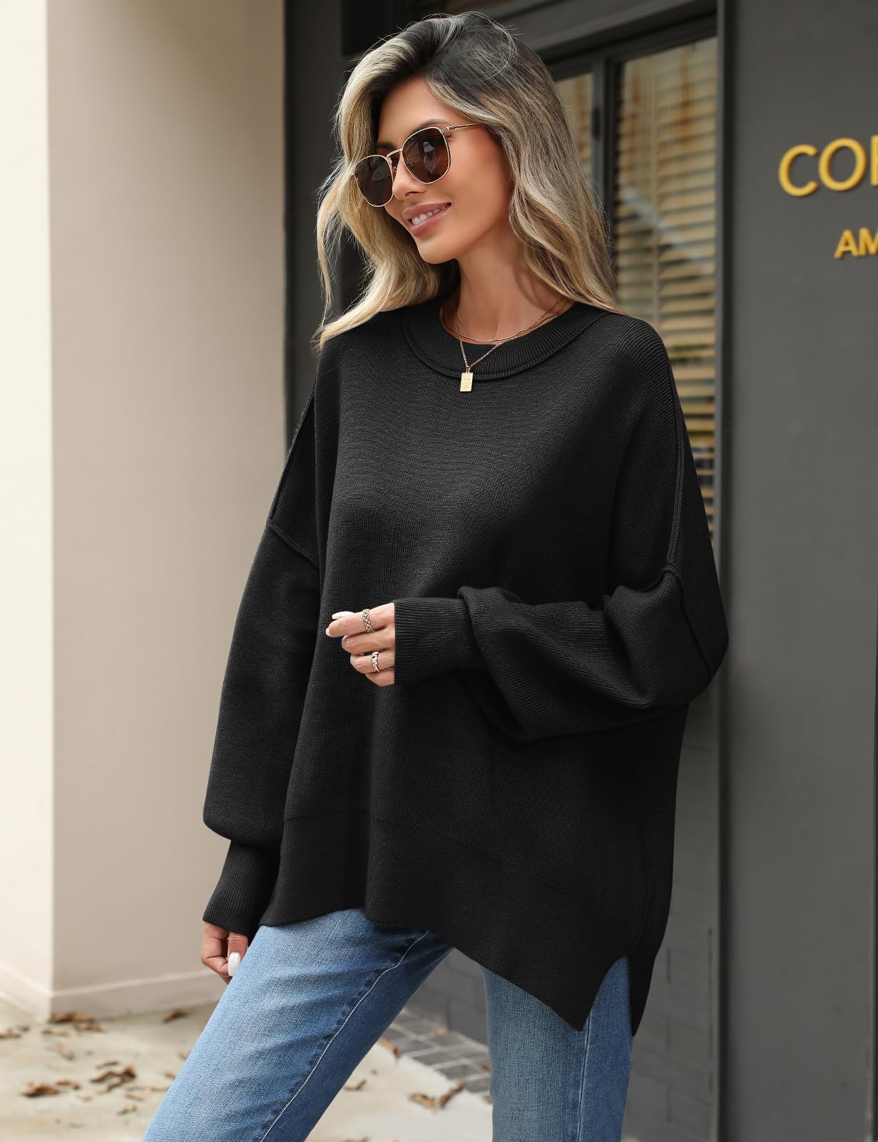 Pull Femme Hiver Oversize Pulls à Manches Longues Chic et Élégant Chaud Sweat Tunique Décontracté Col Rond Pullover Tricoté Sweatshirts Hauts Tops Automne