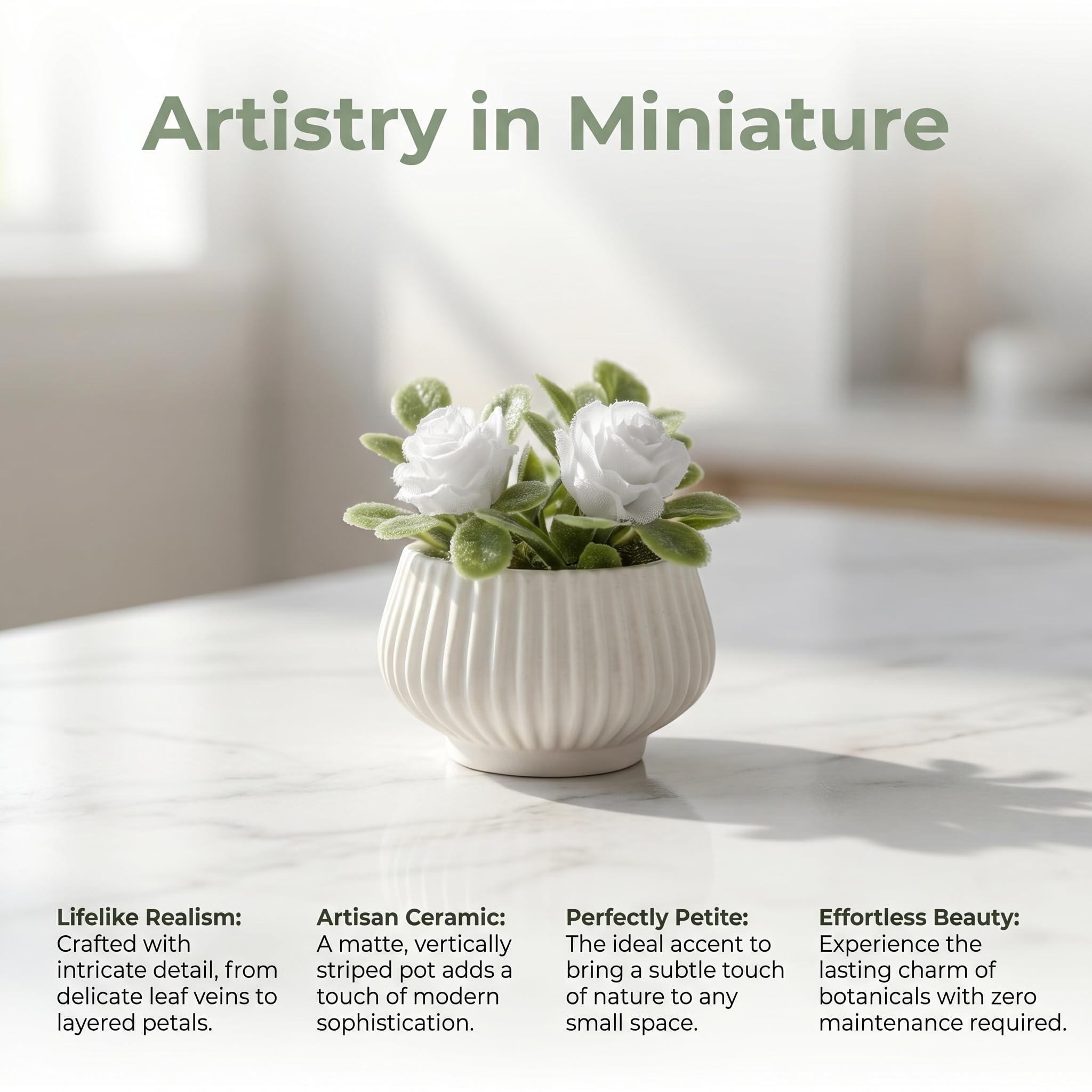 Mini Decorative Potted Flower Accents for Small Displays, Tabletop Scenes, Fairy Garden Layouts & Craft Arrangements - 2