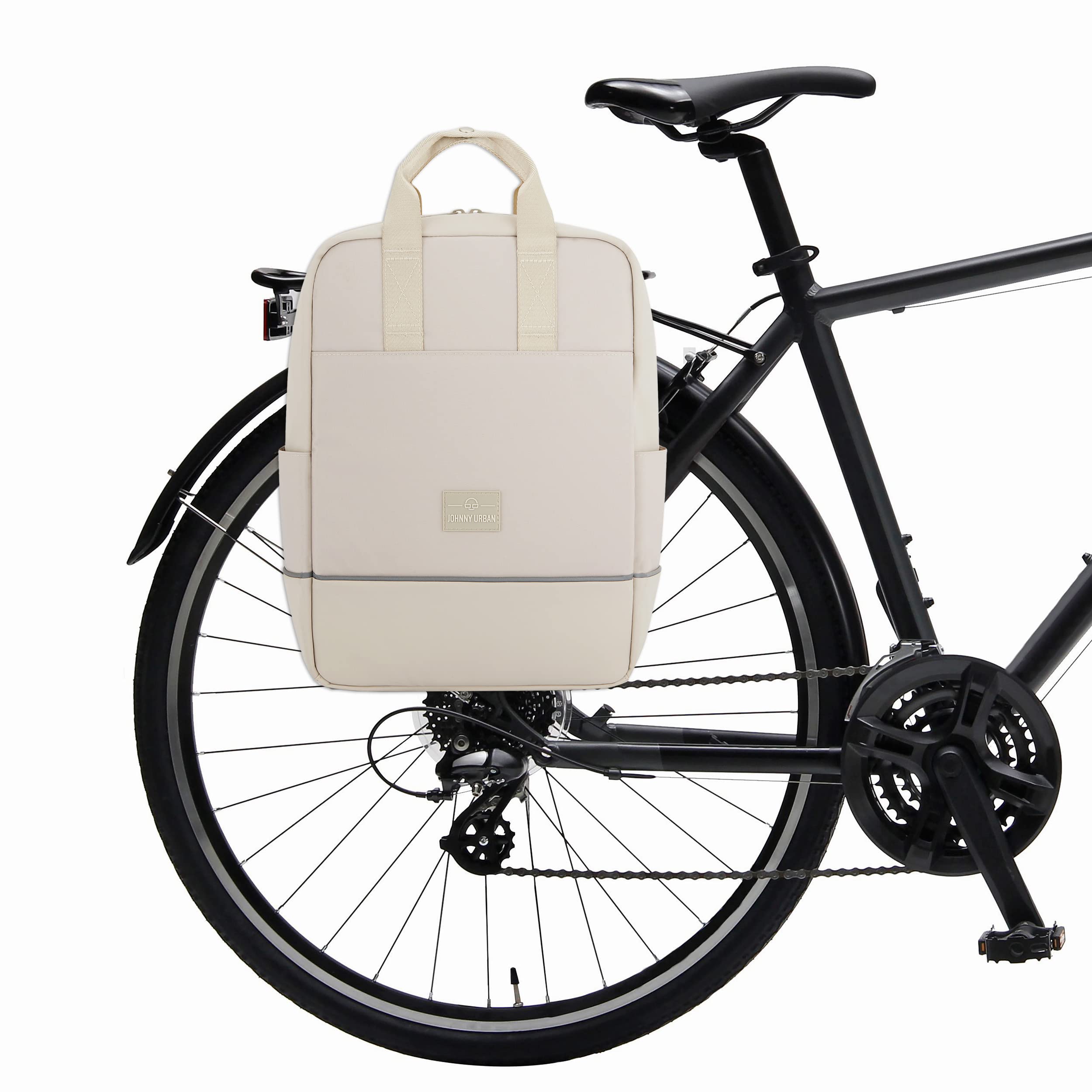 Johnny Urban Torba Sakwa Rowerowa Beżowy - Jona Medium Bike - 2 w 1 Plecak Rowerowy i Torba na Tylny stojak Rowerowy, Plecak Materiał z recyklingu - Wodoodporny