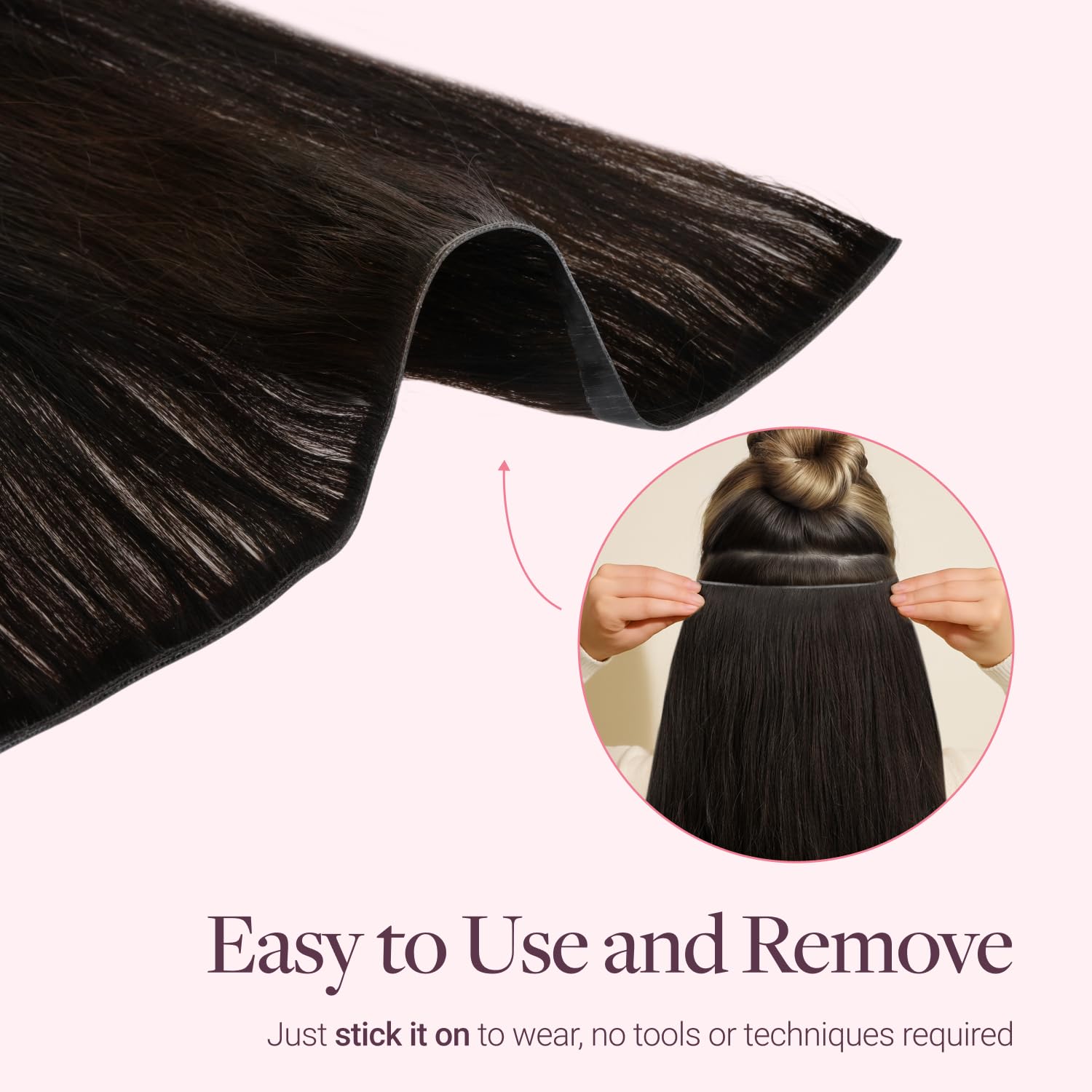 GOO GOO Tape Hair Extensions, Weft Hair Extensions Real Human Hair, 16inch 50g,2 Dark Brown, #2-PU WEFT, 16inch-50g - Image 3