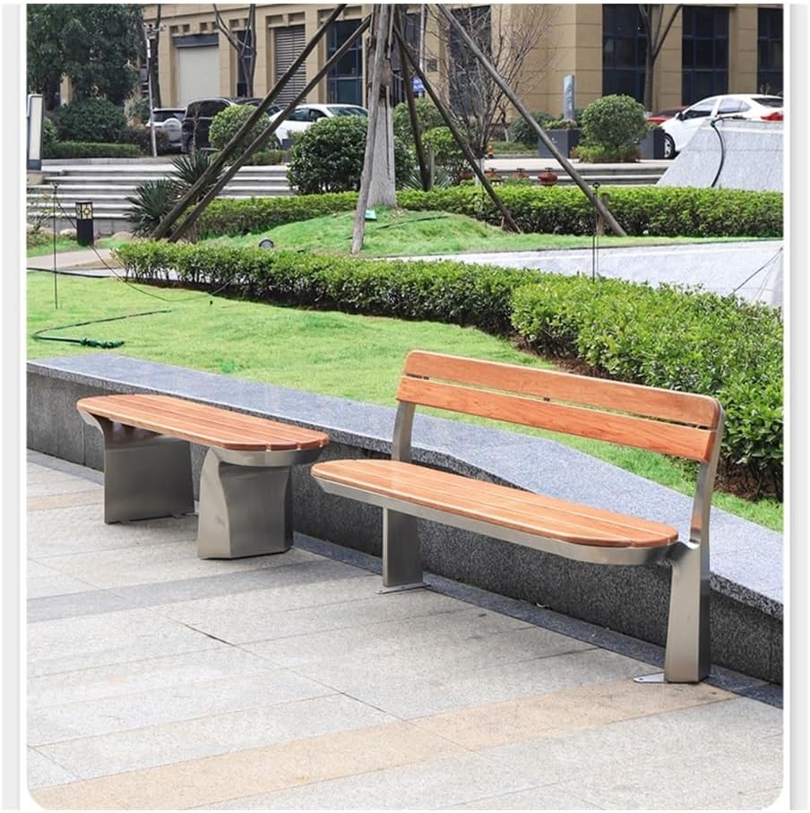 Outdoor Bench, Stainless Steel Park Bench, Outdoor 2-Person Weatherproof Wood Seat Patio Bench