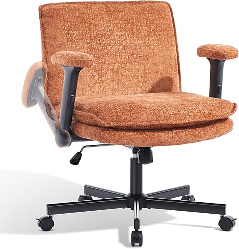 Silla cruzada con brazos abatibles y ruedas con bloqueo, silla de escritorio de oficina de tela de felpa, silla giratoria ajustable de 125 más ancha