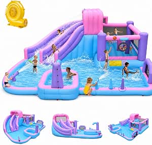 10-in-1 Inflatable Water Slide for Kids, 19.3 ft Backyard Water Park with Dual Slides, Water Cannons, Deep Pool & Sports Zone