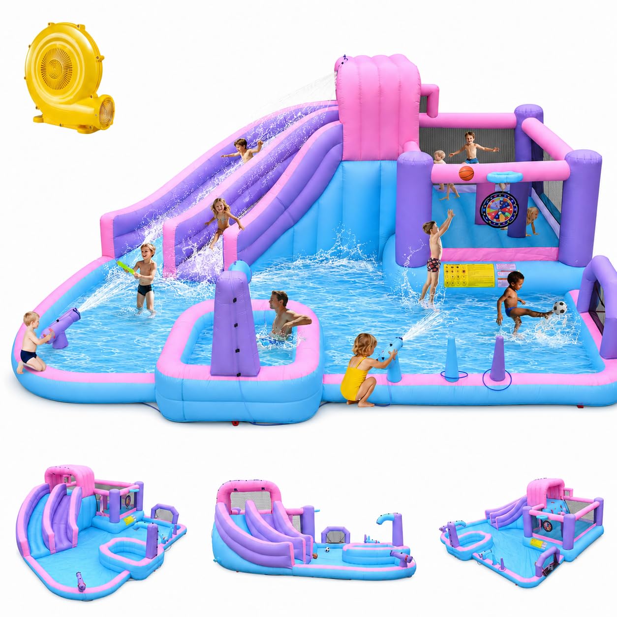 View 1 of ***PARTIAL SET***
Anypool 10in1 Inflatable Water Slide for Kids, 19.3Ft Giant Backyard Water Park with Dual Slides, Water Cannons, Deep Pool & Sports Zone Ages 3–12, Includes 850W Blower