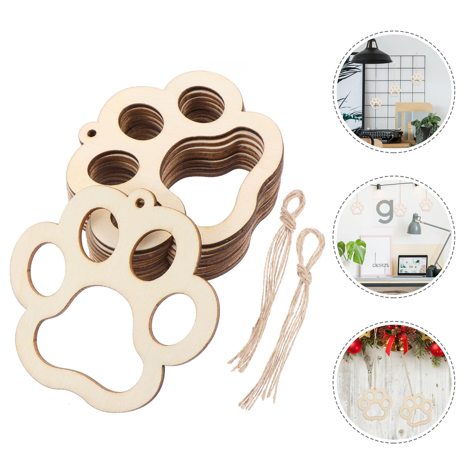 20 Stück Unvollendete Holzscheiben als Holzornament mit Baumwollschnur Naturbelassen Beige für Selbstgemacht Basteln und Partys Dekoration