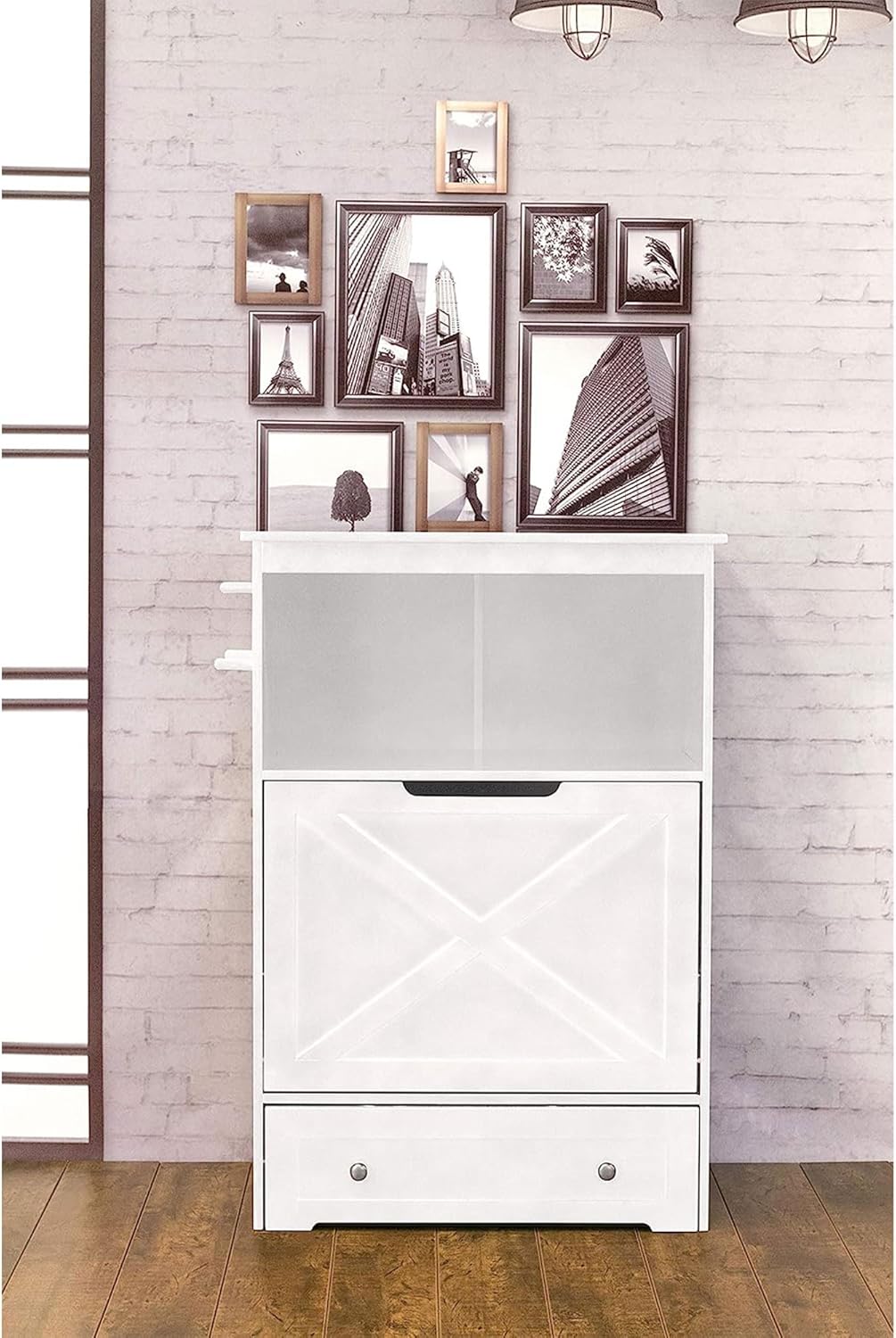 zoovilla Windsor Pet Feeders with storage - dog bowl stand, pet feeder station, White 13.78?D x 24.02?W x 35.04?H