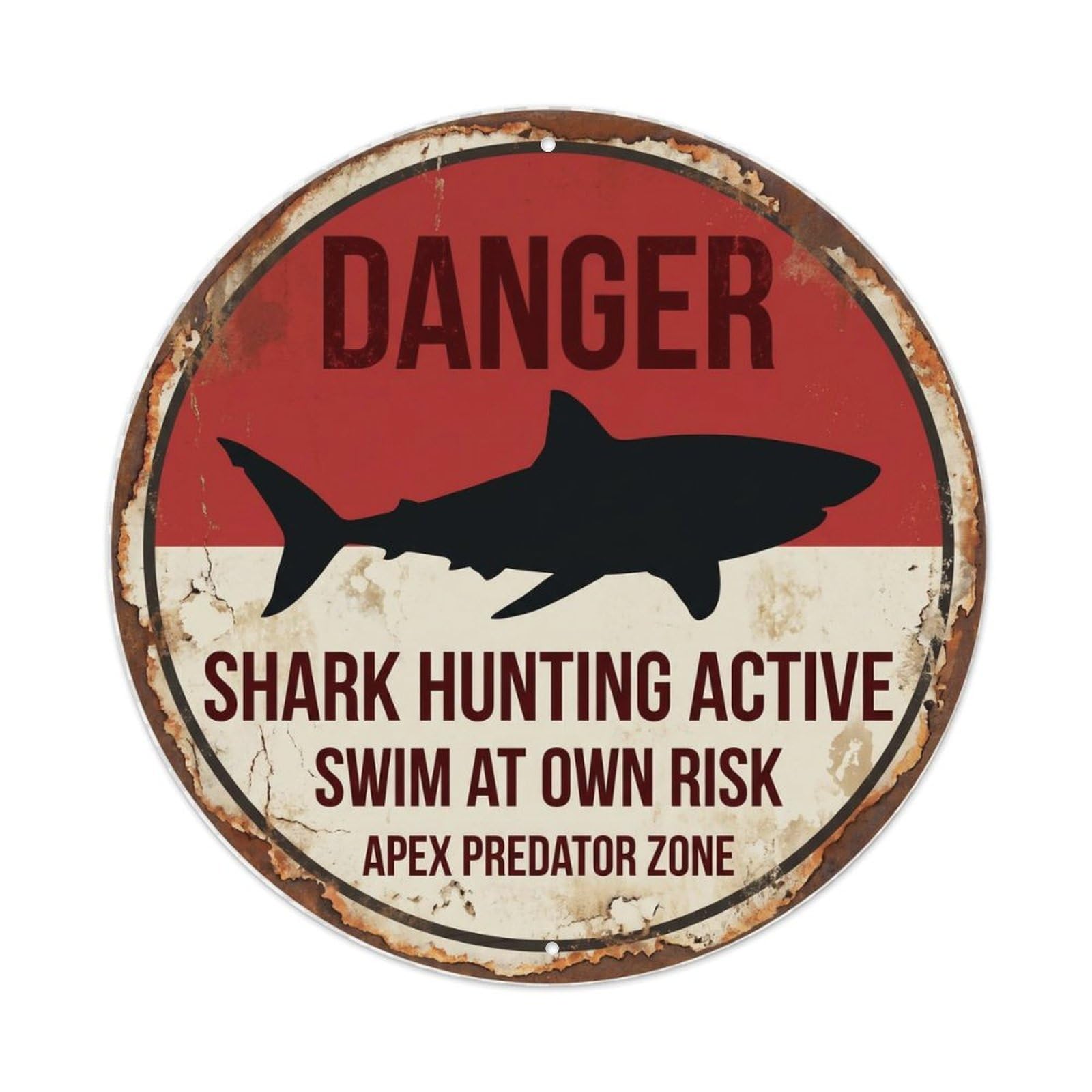 Dramatic Shark Ocean Hunter Vintage Metal Tin Sign Plaque Wall Decor for Cafe, Club, Garden Round Metal Poster 8x8Inch