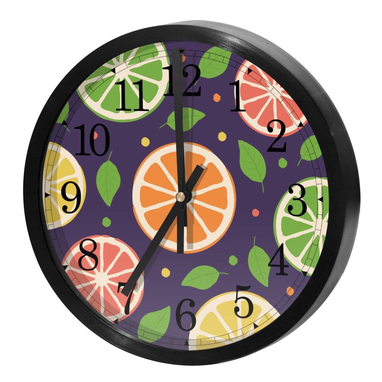 Horloge murale ronde silencieuse au motif floral de citron pour un intérieur apaisant