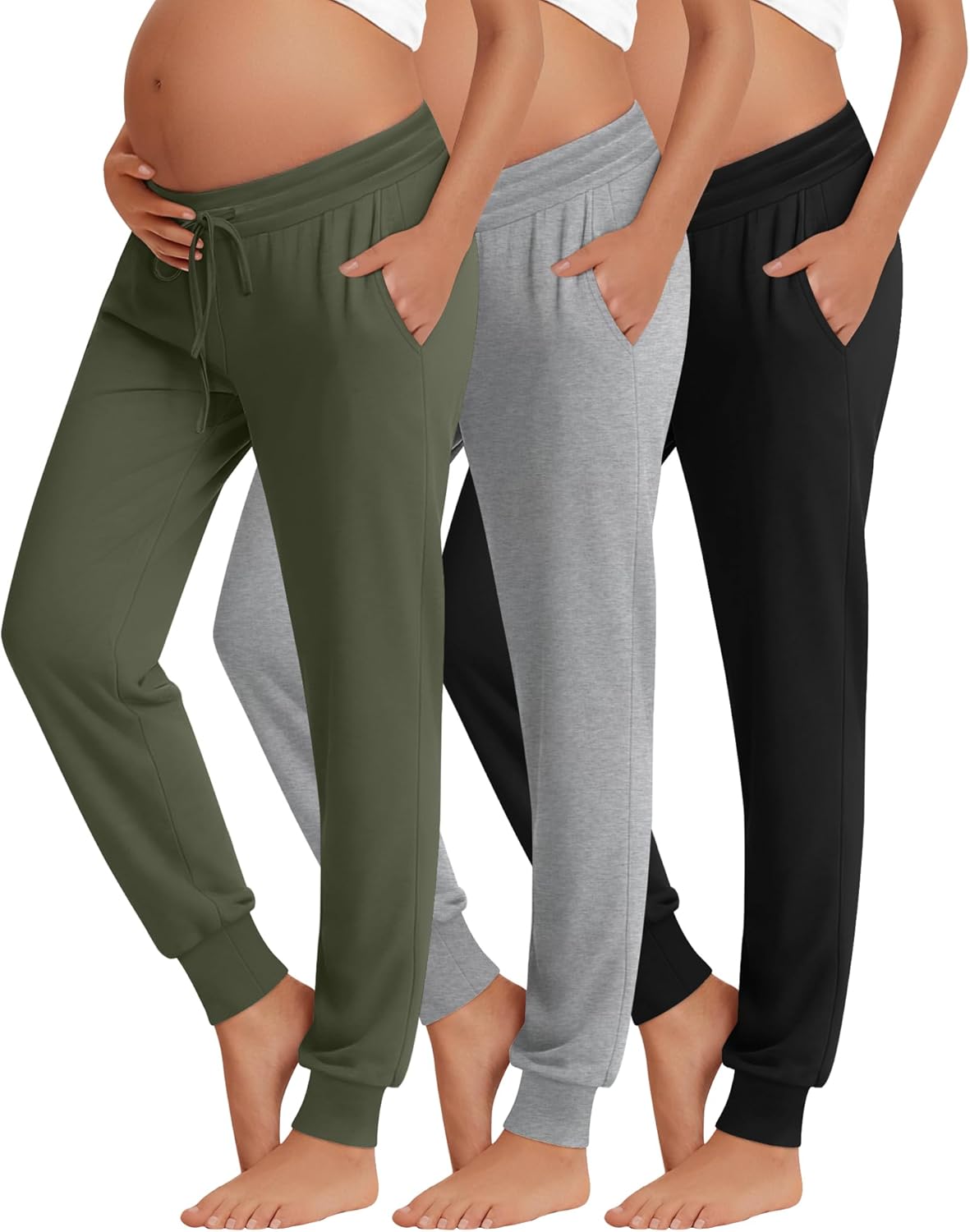 3 Pack Women's Lounge Maternity Pants, Casual Joggers Underbelly Pregnancy Sweatpants with Drawstring and Pockets