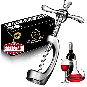 Stainless Steel Corkscrew Opens Wine Without Cork Crumbs | Heavy Duty Bottle Opener for Home, Bars &amp; Restaurants Includes Gif