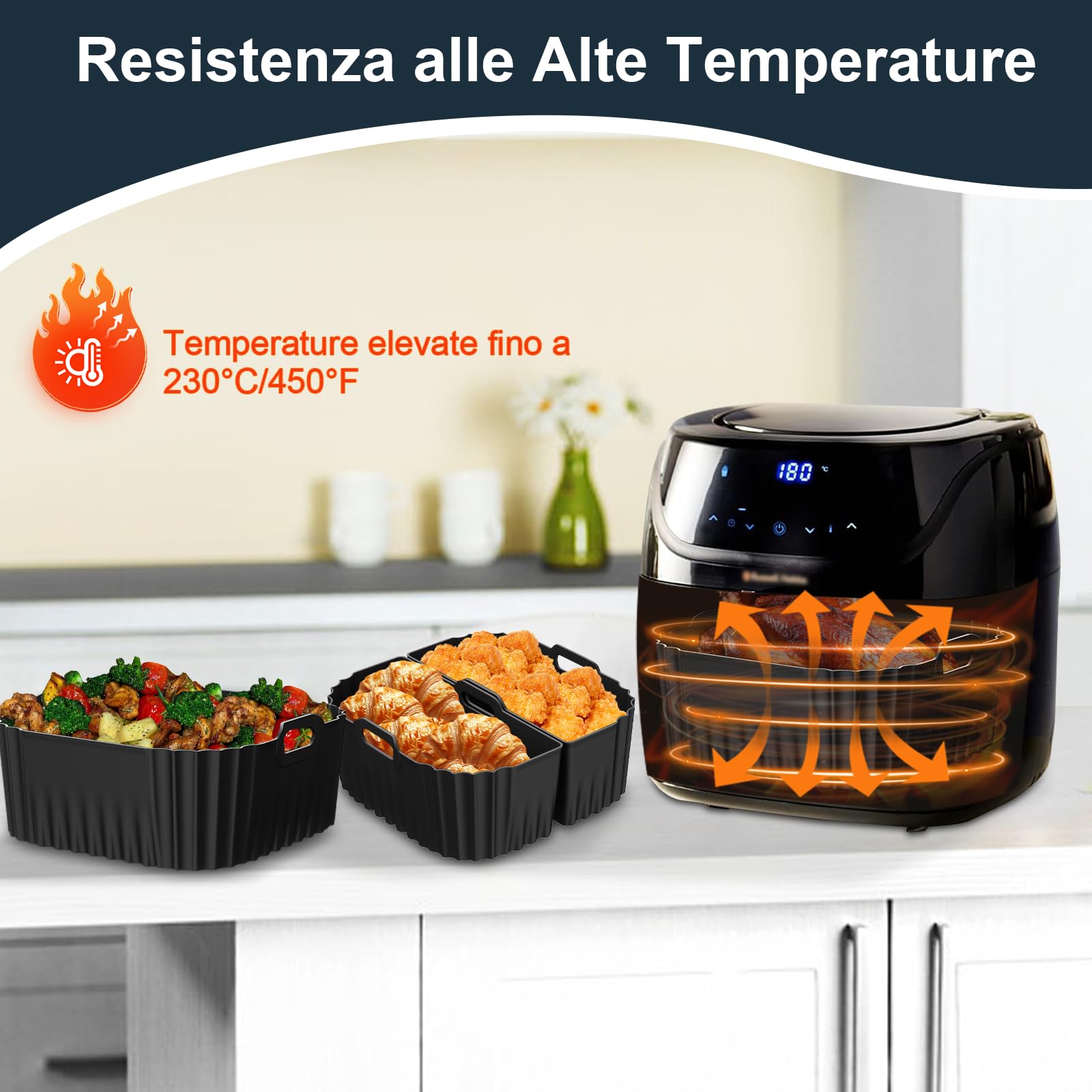 Teglia Friggitrice ad Aria per Russell Hobbs Air Fryer XXL 8L/8.3L, 3 Pezzi Teglia in Silicone Contenitore Riutilizzabile Teglia Cestello Silicone Accessori per SatisFry Air Fryer 27170-56/27632-56